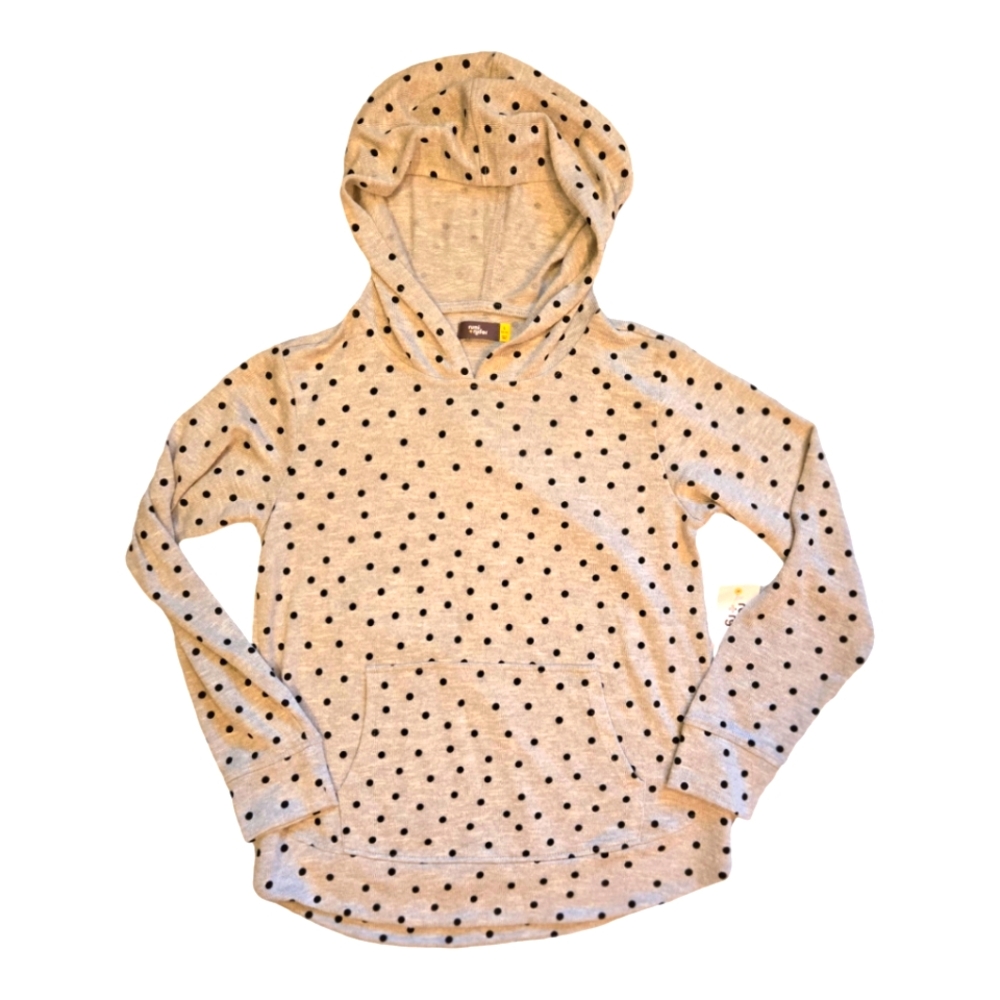 RUMI + RYDER Girls' 12/14 Hooded Kangaroo-Pocket Polka Dot Top